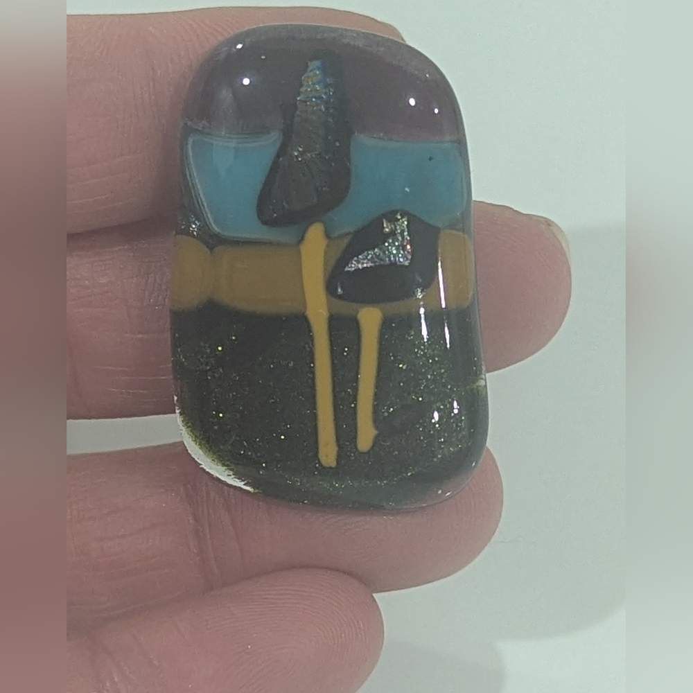 Hand Crafted artisan made fused glass landscape magnet. Stocking Stuffer